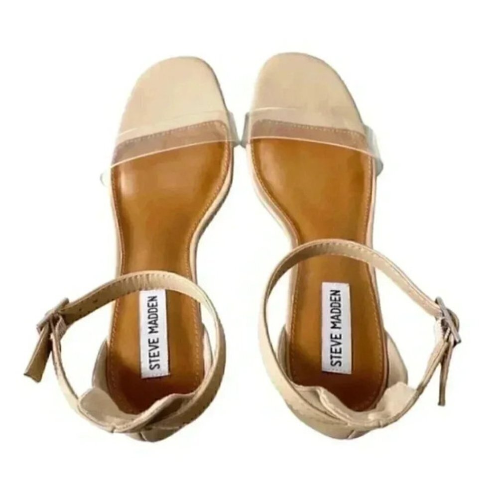 Steve Madden Nude Translucent Vinyl High Heel Ankle Strap Minimalist Sandals 9 - Picture 8 of 15